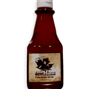 Plastic bottle filled with Wisconsin's natural maple syrup.