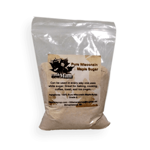 One pound of pure and natural maple sugar. Produced by Little Man Syrup LLC